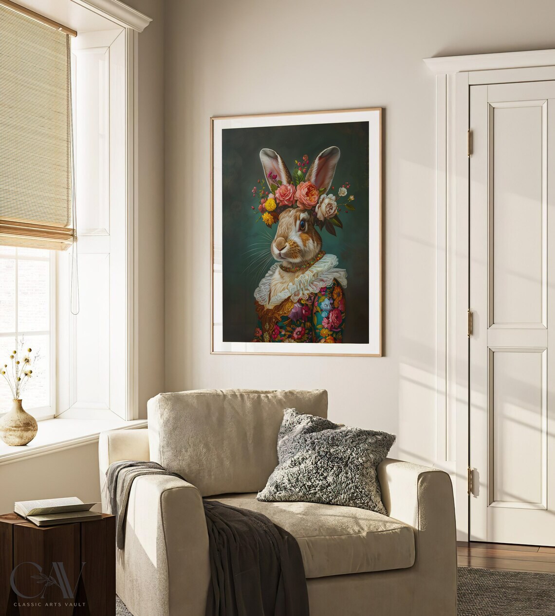Rabbit Flower Crown Portrait Vintage Floral Dress Animal Poster - Image 3