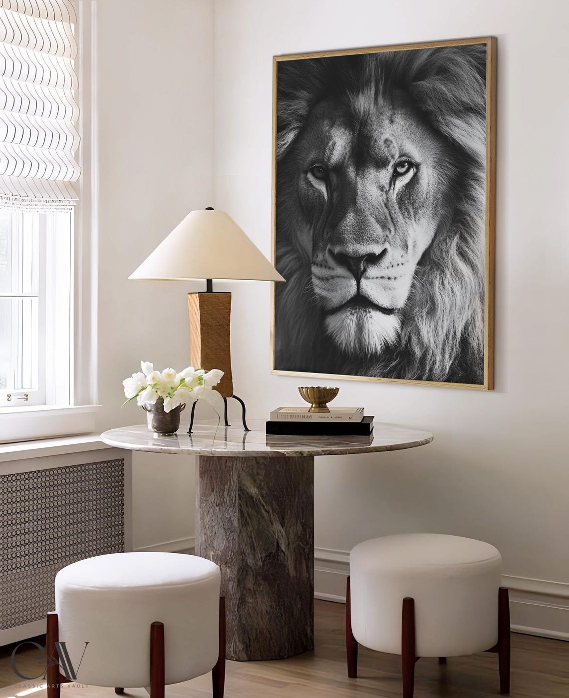 Majestic Lion Face Black and White Close Up Portrait Wall Art - Image 4