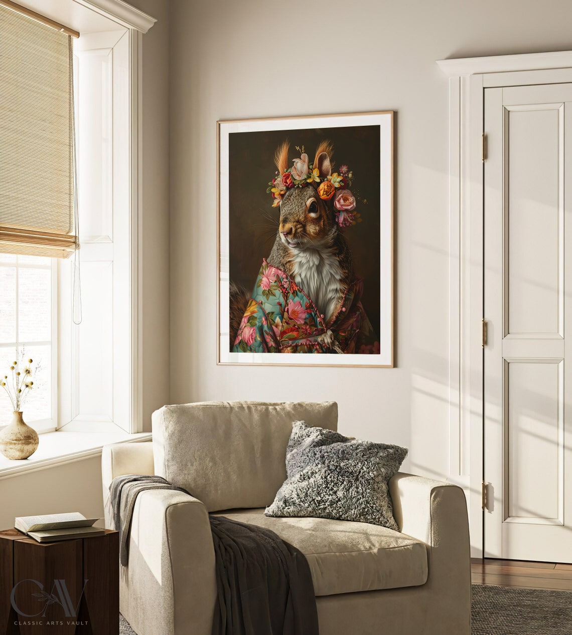 Squirrel Flower Crown Maximalist Floral Animal Portrait Wall Art - Image 3