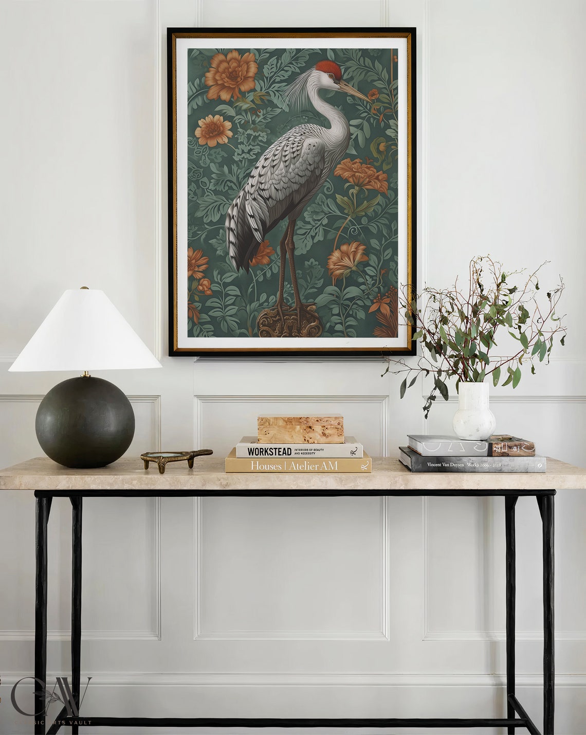 Red Crowned Crane Teal Foliage Vintage Oriental Bird Art Poster - Image 4