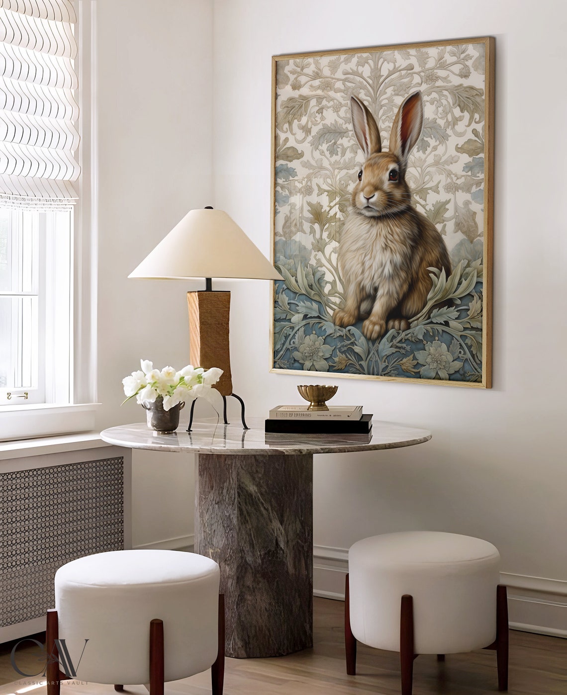 Brown Hare Resting in a Floral Botanical Morris Inspired Poster - Image 2