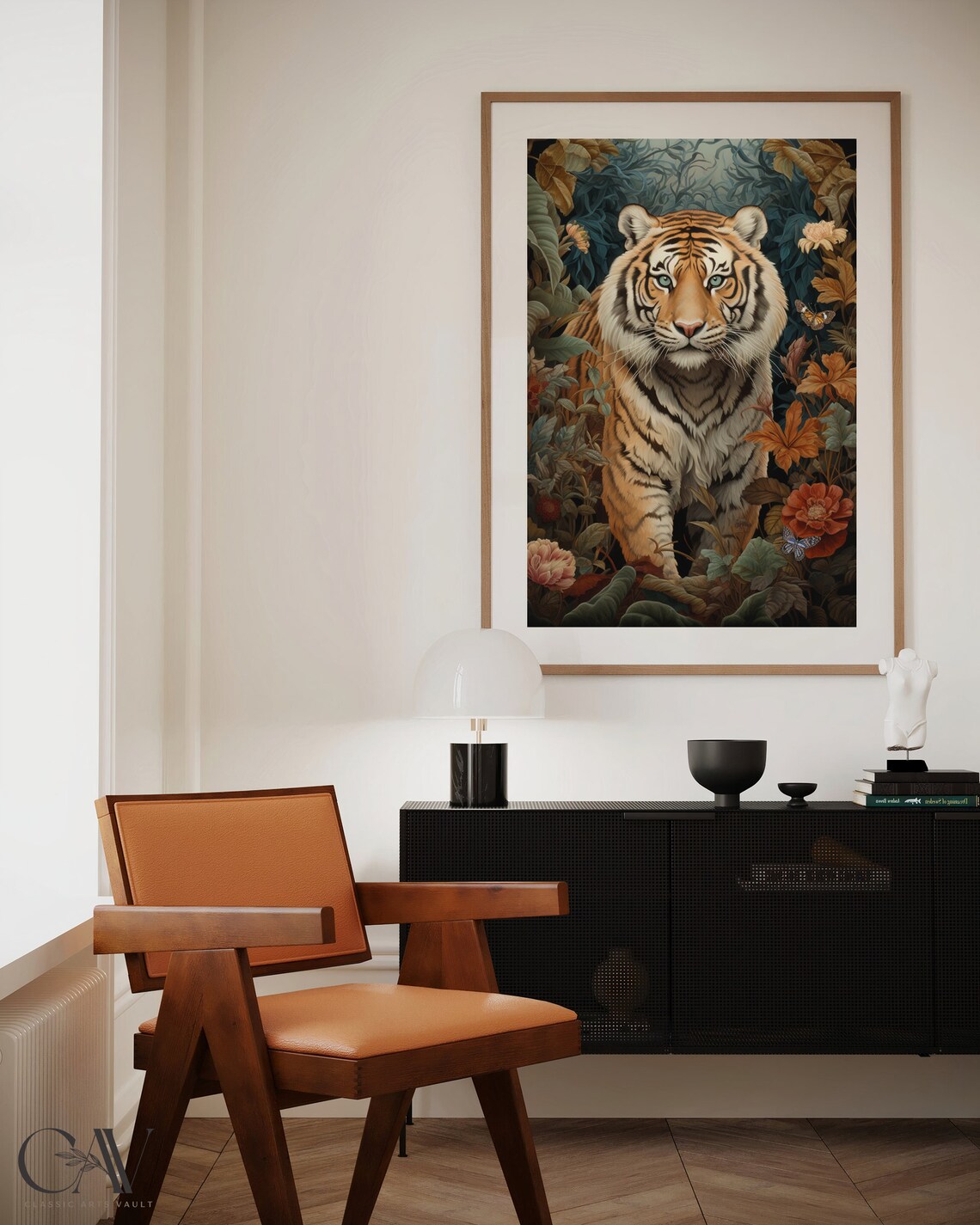 Majestic Tiger Portrait In Lush Autumn Garden With Butterflies Poster - Image 5