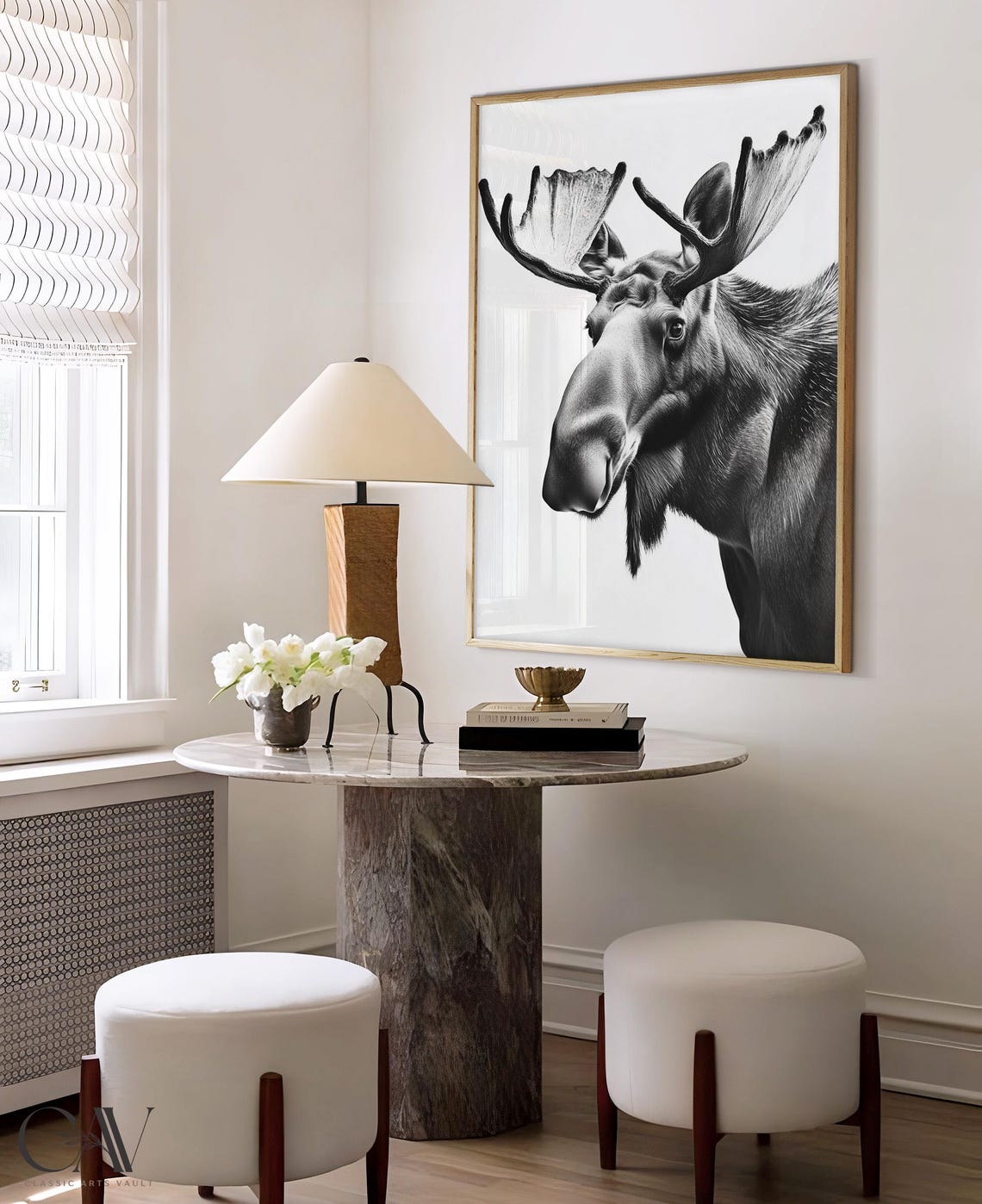 Black and White Moose With Large Antlers Portrait Photography Poster - Image 4
