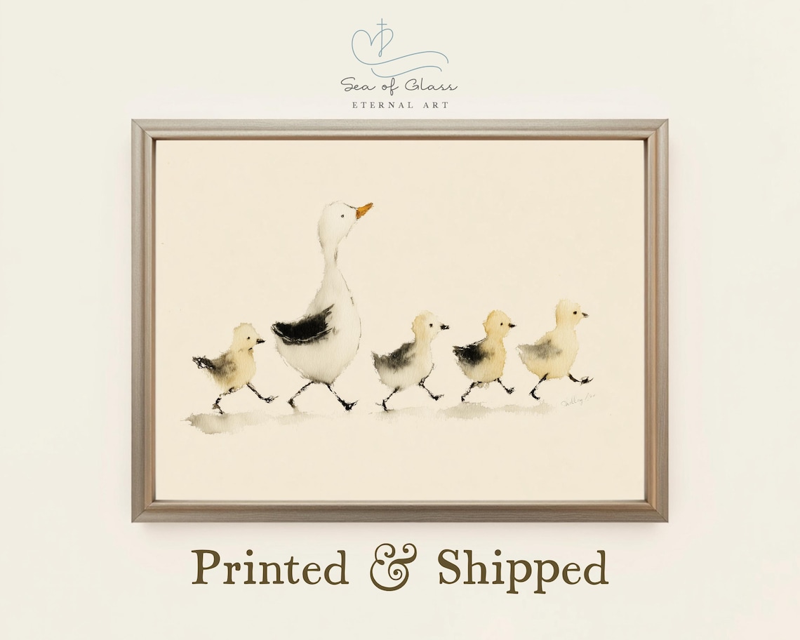 Duck Family Watercolor Mother Duckling Farmhouse Nursery Animal Poster