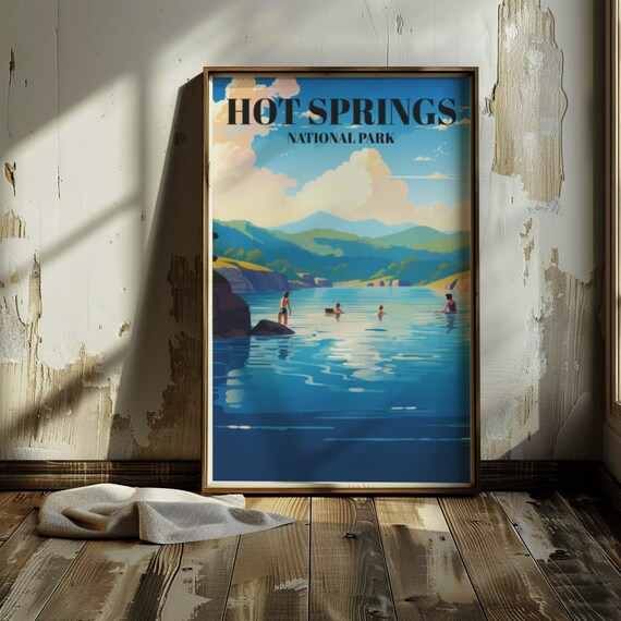 Hot Springs National Park Arkansas Lake Swimmers Vintage Travel Poster