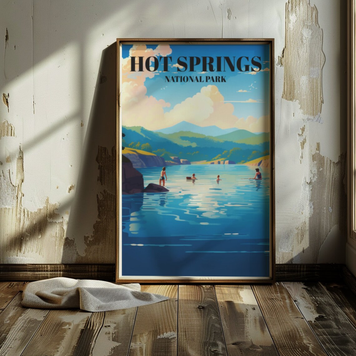 Hot Springs National Park Arkansas Lake Swimmers Vintage Travel Poster