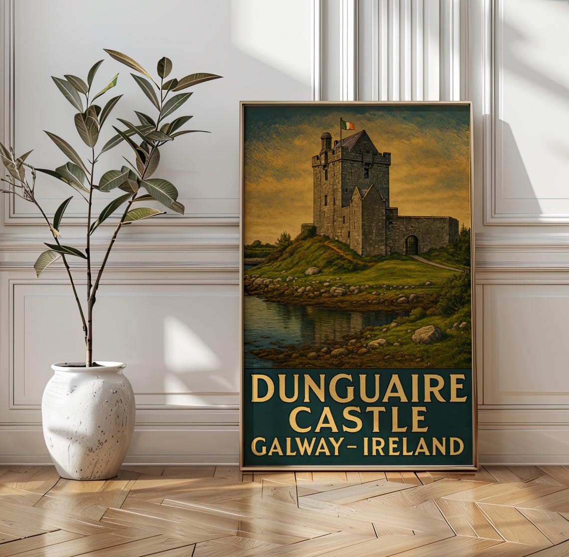 Dunguaire Castle Galway Ireland Vintage Sunset Travel Poster