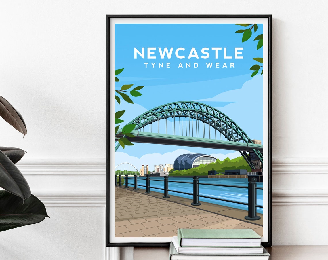 Newcastle Tyne Bridge Quayside Northern England Travel Poster