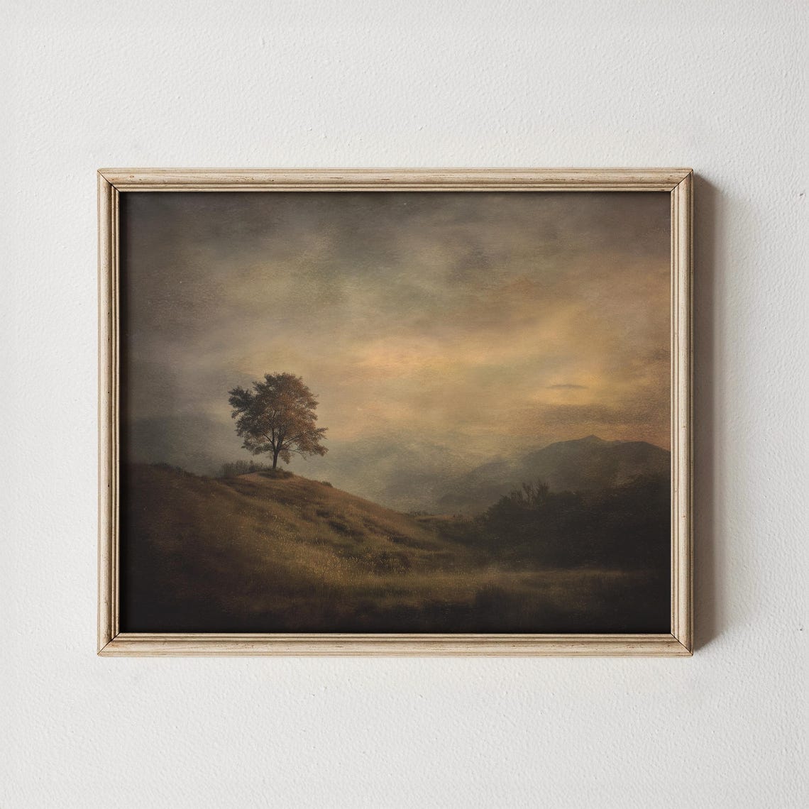 Vintage Solitary Tree Moody Autumn Hill Dramatic Sky Rustic Poster