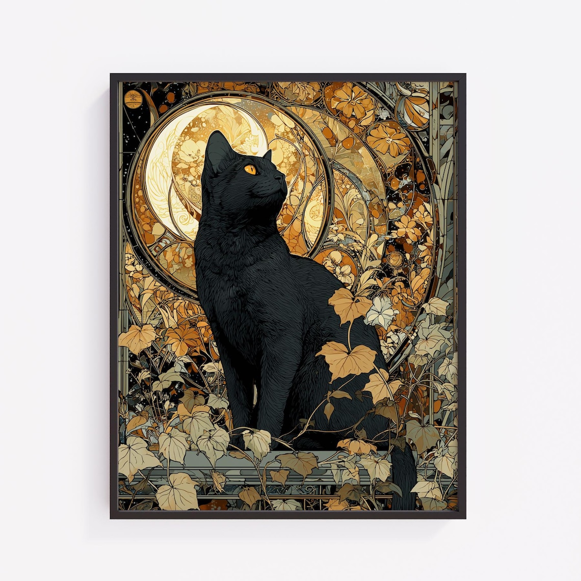 Spooky Black Cat With Amber Eyes Art Print