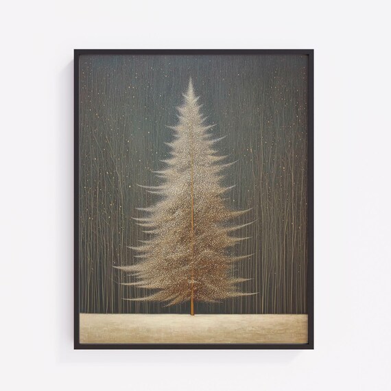 Festive Golden Christmas Tree Minimalist Dark Winter Night Poster