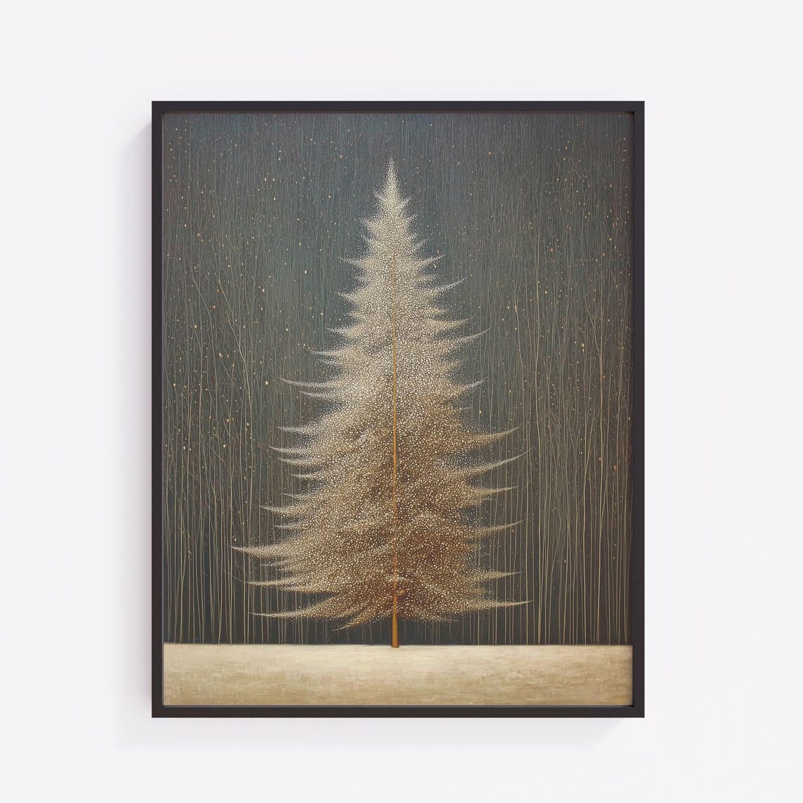 Festive Golden Christmas Tree Minimalist Dark Winter Night Poster