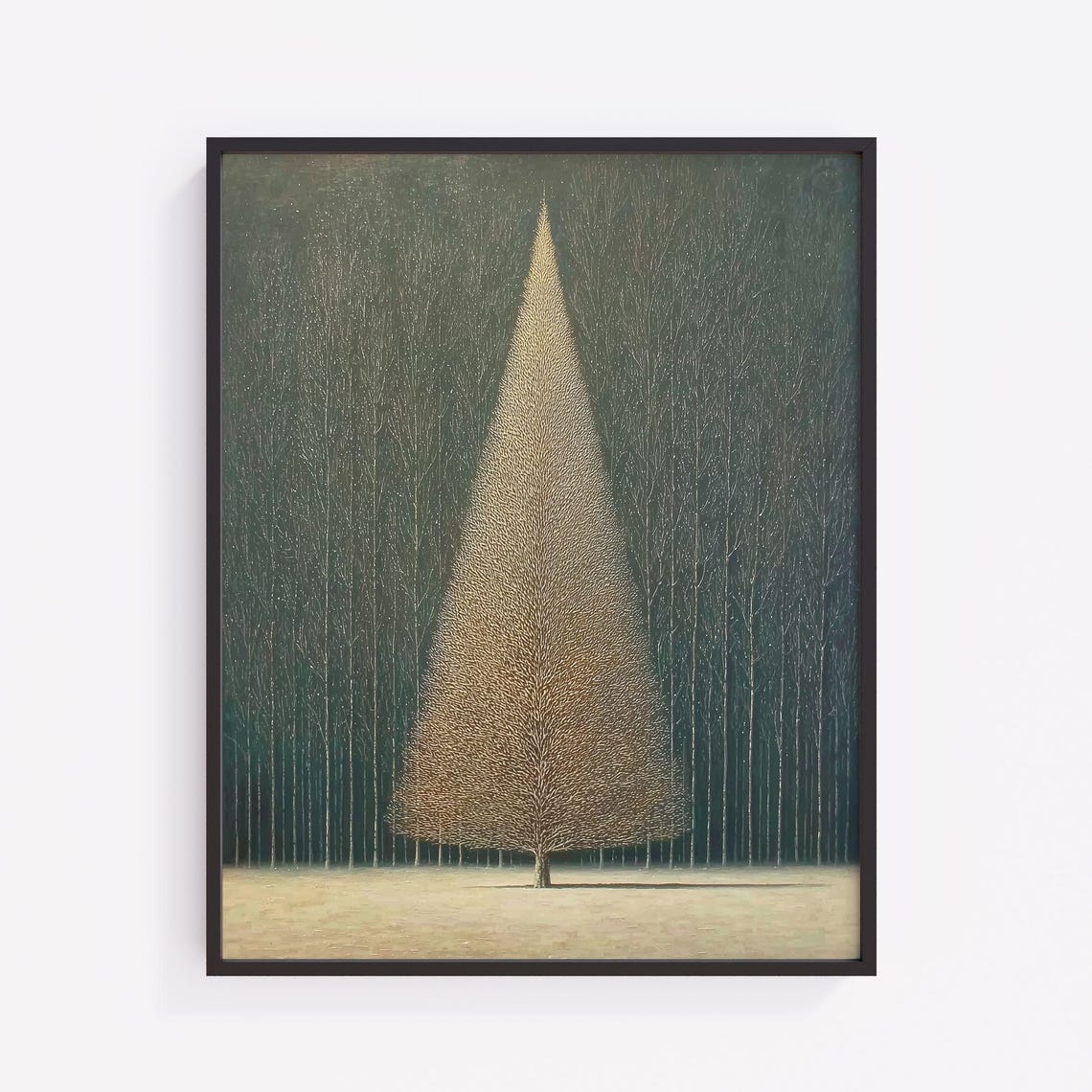 Minimalist Christmas Tree Art Festive Winter Scene Scandinavian Style Neutral Holiday Decor Moody Wall 444