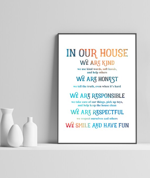 In Our House We Are Kind Colorful Family Rules Typography Poster