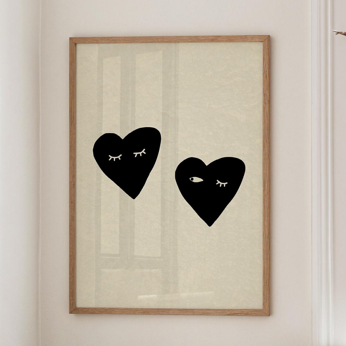Winking Black Hearts Cute Couple Handdrawn Neutral Funny Wall Art