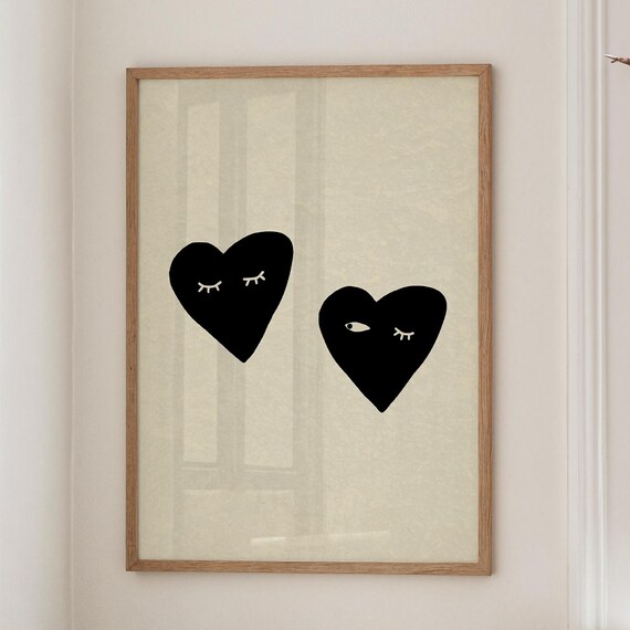 Couple Heart Print Neutral Home Decor Handdrawn Poster Digital Download