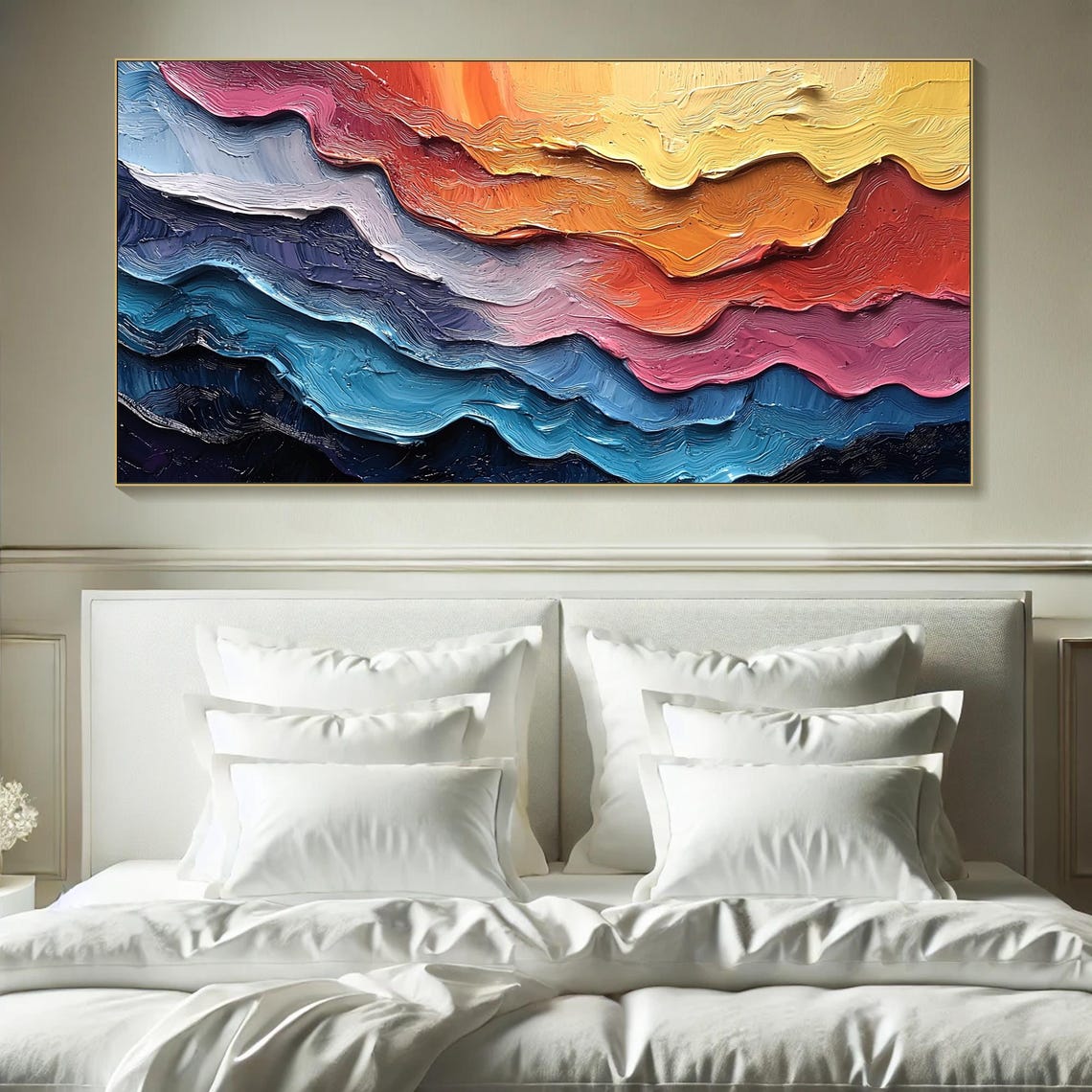 Sunset to Ocean Layered Wave Impasto Abstract Artwork Poster - Image 2