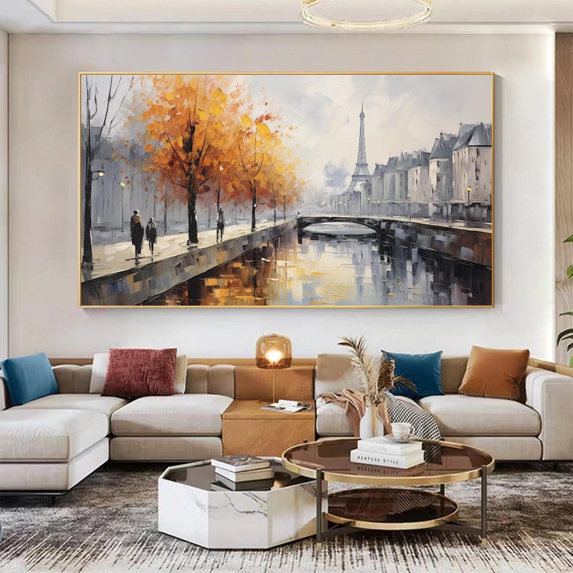 Paris Eiffel Tower Seine Autumn Trees Gray Street Art Painting Poster - Image 4