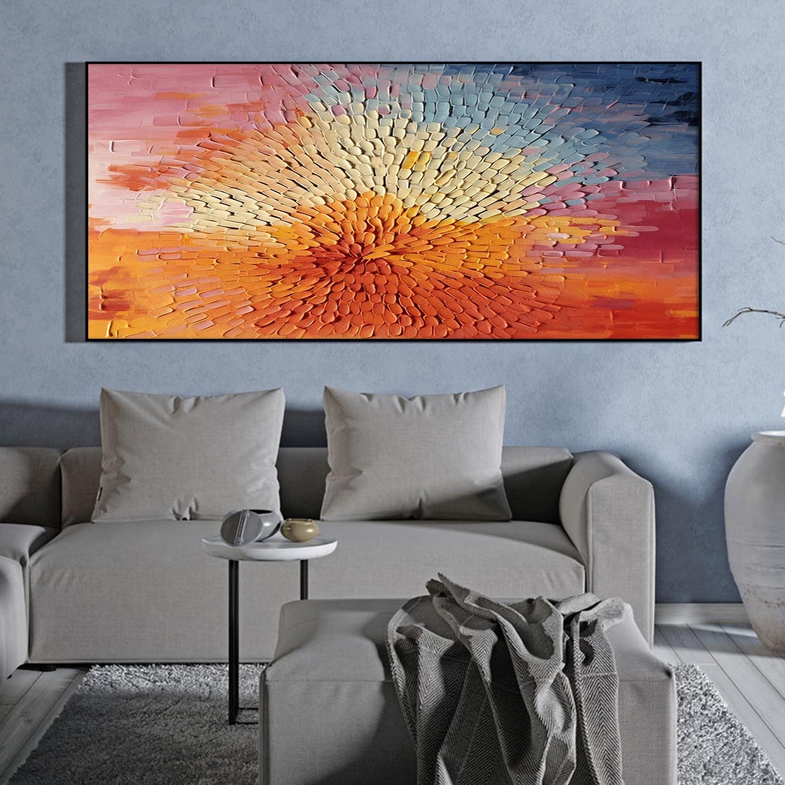 Sunset Burst Radial Palette Knife Textured Abstract Art Poster - Image 2