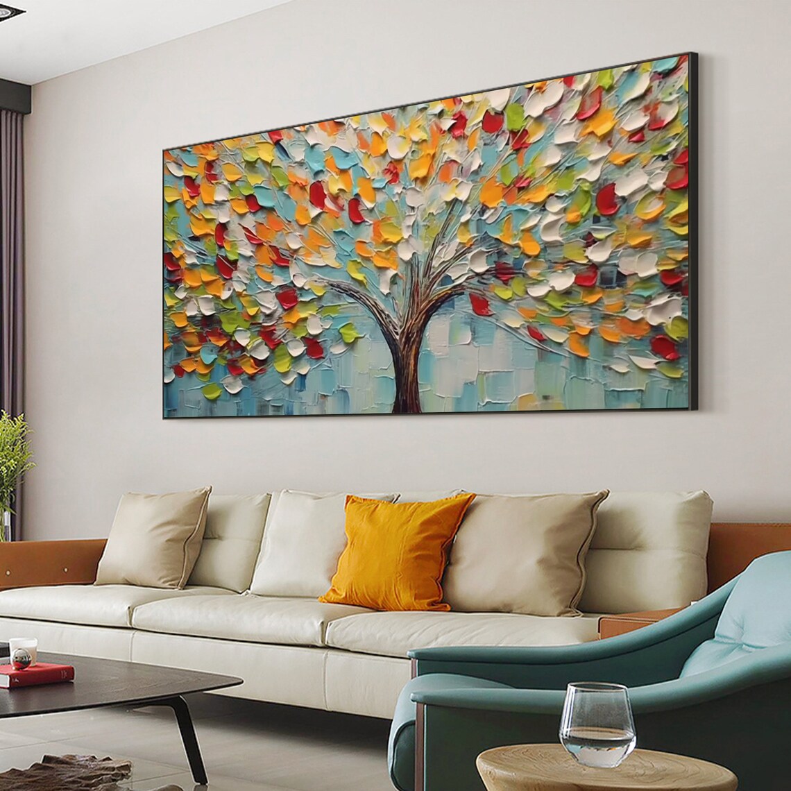 Colorful Tree with Red Yellow Green Leaves on Blue Art Poster - Image 5