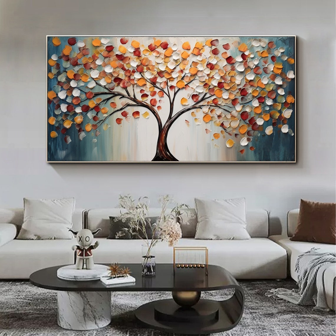 Autumn Tree Impasto Palette Knife Colorful Living Room Art Poster - Image 6
