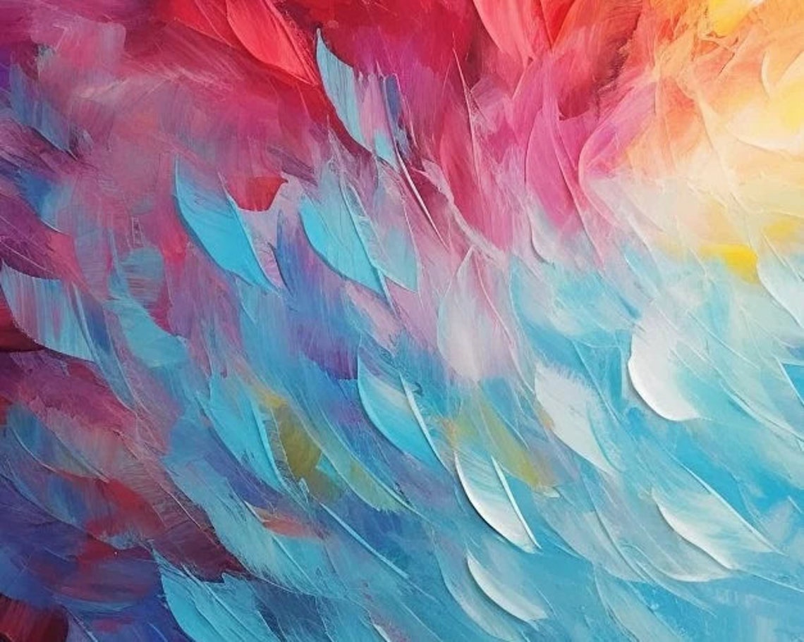 Dreamy Blush Pink to Ocean Blue Feather Swirl Abstract Wall Art - Image 5