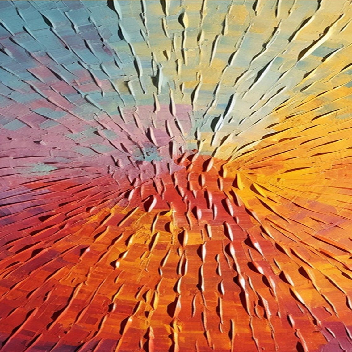 Radiant Teal to Ember Abstract Sunburst Carved Texture Art Poster - Image 5