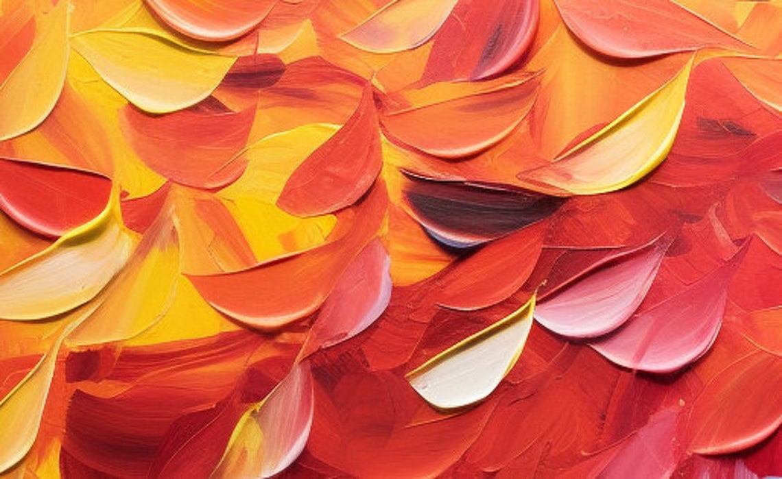 Fiery Orange to Turquoise Leaf Pattern Abstract Impasto Poster - Image 5