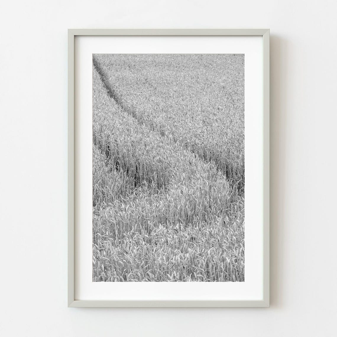 Black and White Wheat Field Tractor Tracks Monochrome Poster