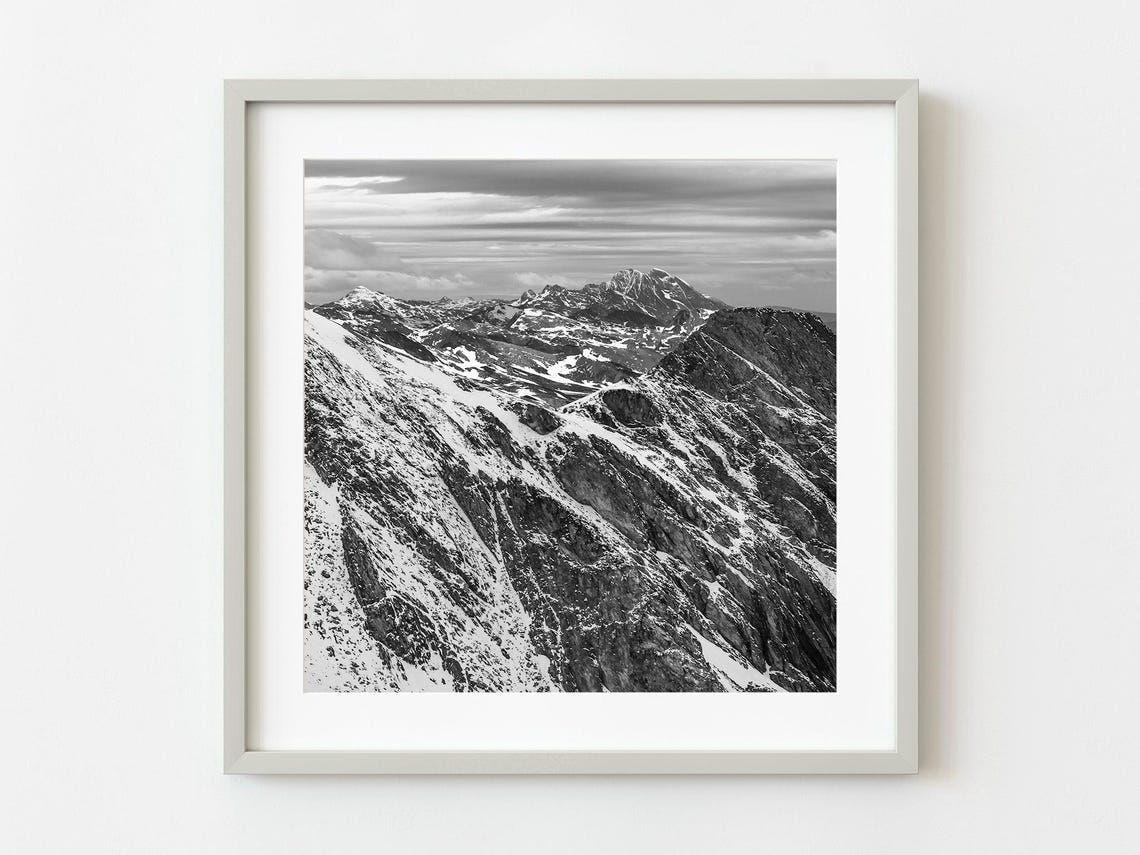 Martial Mountains North of Ushuaia Snowy Peaks Black White Poster