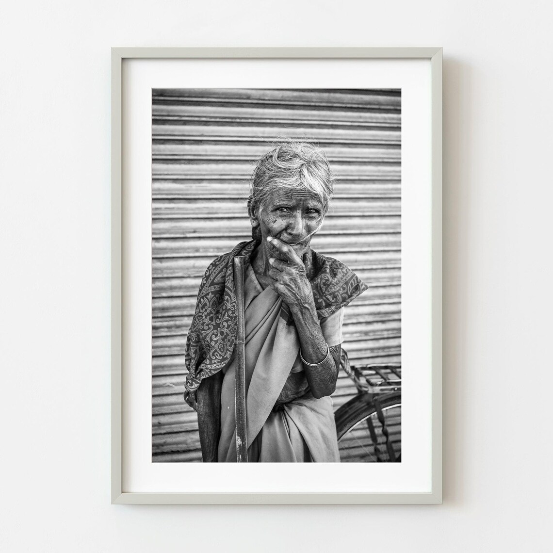 Elderly Woman Portrait Black And White Photography India Poster