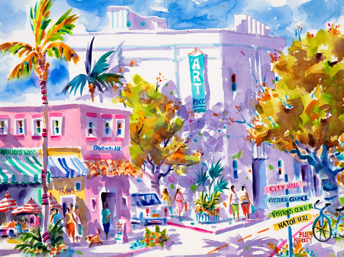 Lake Worth Beach Watercolor Art Print, Florida Tropical Scene - Image 3