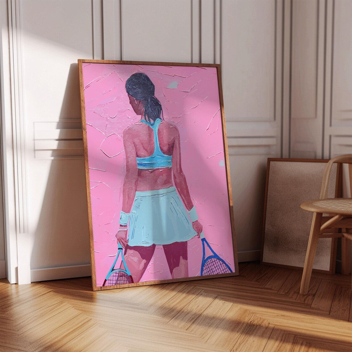 Pink Tennis Player Vintage Style Sporty Girl Athlete Art Print
