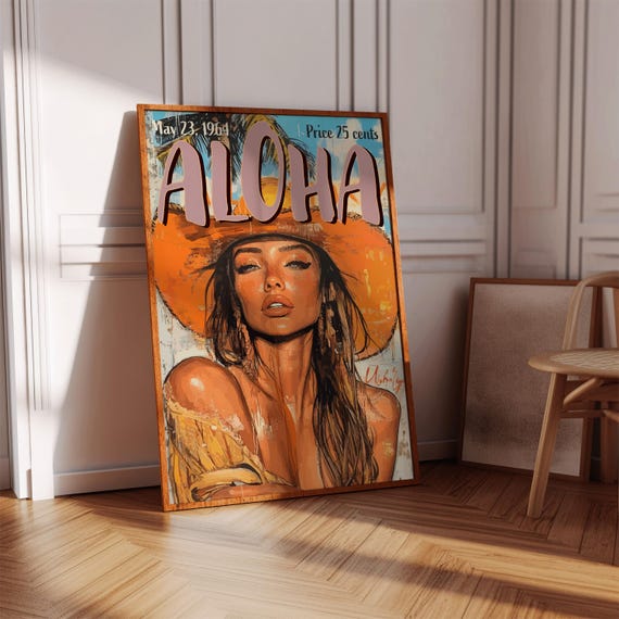 Vintage Cowgirl Poster Retro Western Magazine Cover Art Print Mid Century Wall Decor Aloha 60s Orange