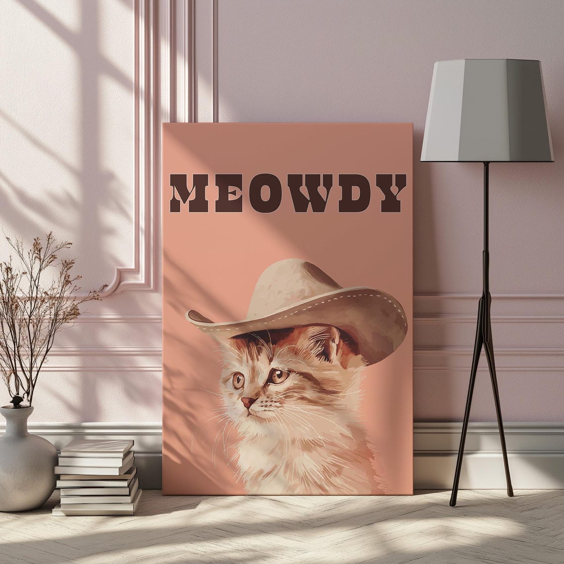 Meowdy Cowboy Hat Kitten Peach Western Funny Cat Wall Poster