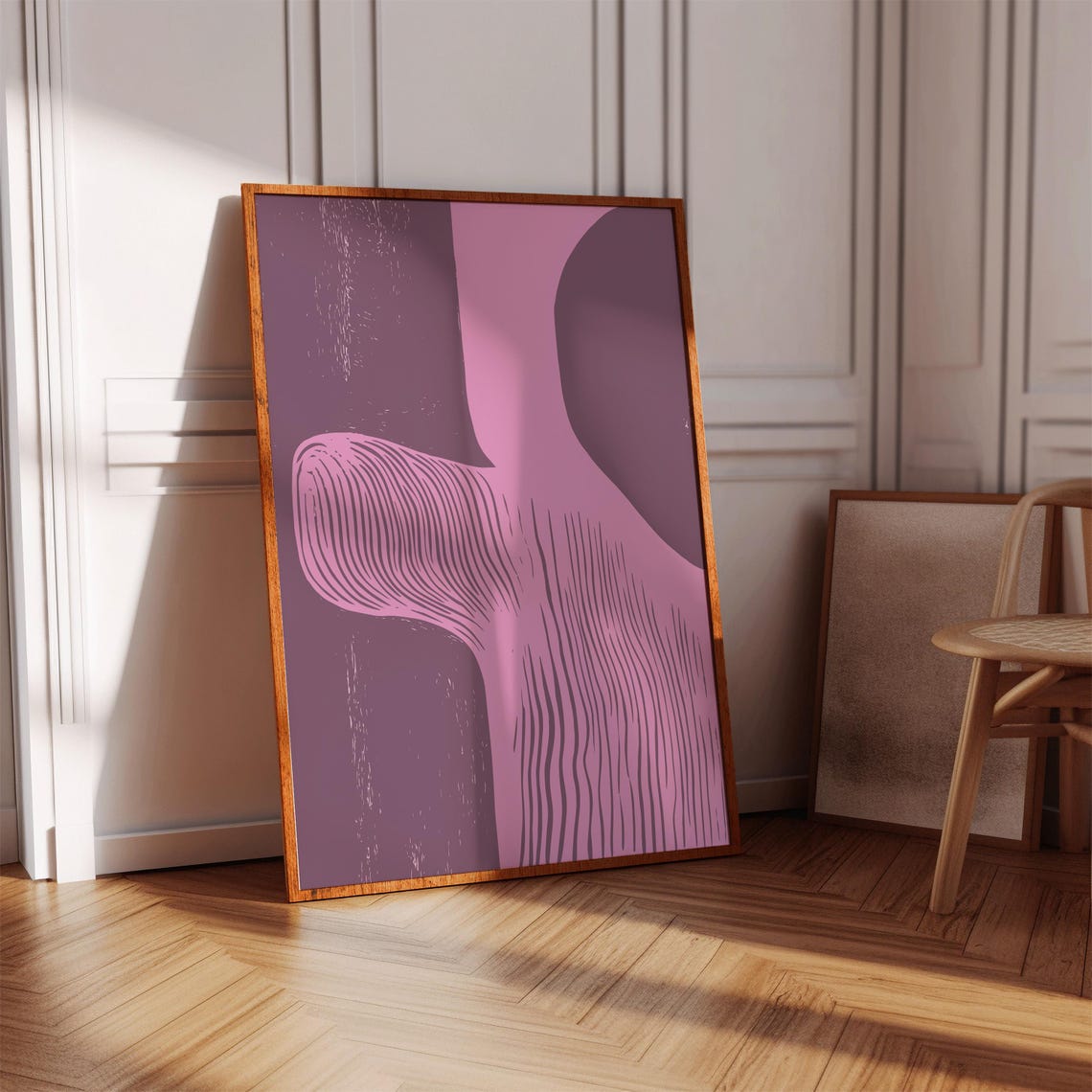 Purple Linocut Abstract Wave Lines Modern Minimalist Art Poster