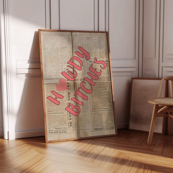 Howdy Pink Script Vintage Newspaper Western Cowgirl Sassy Wall Poster
