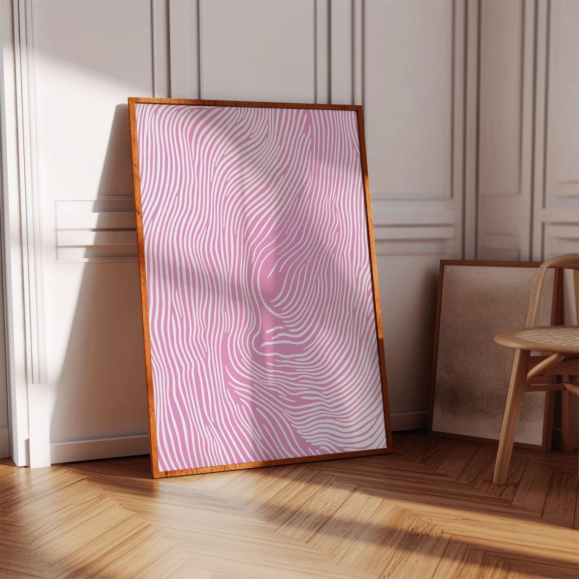Pink Wavy Line Swirl Abstract Minimalist Modern Decor Poster