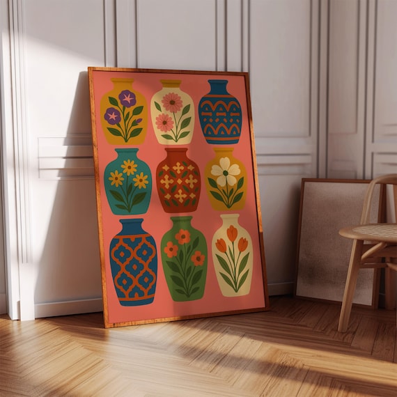 Kitchen Decor Colorful Decorative Vases Wall Art Floral Abstract Botanical Print Modern Folk Home
