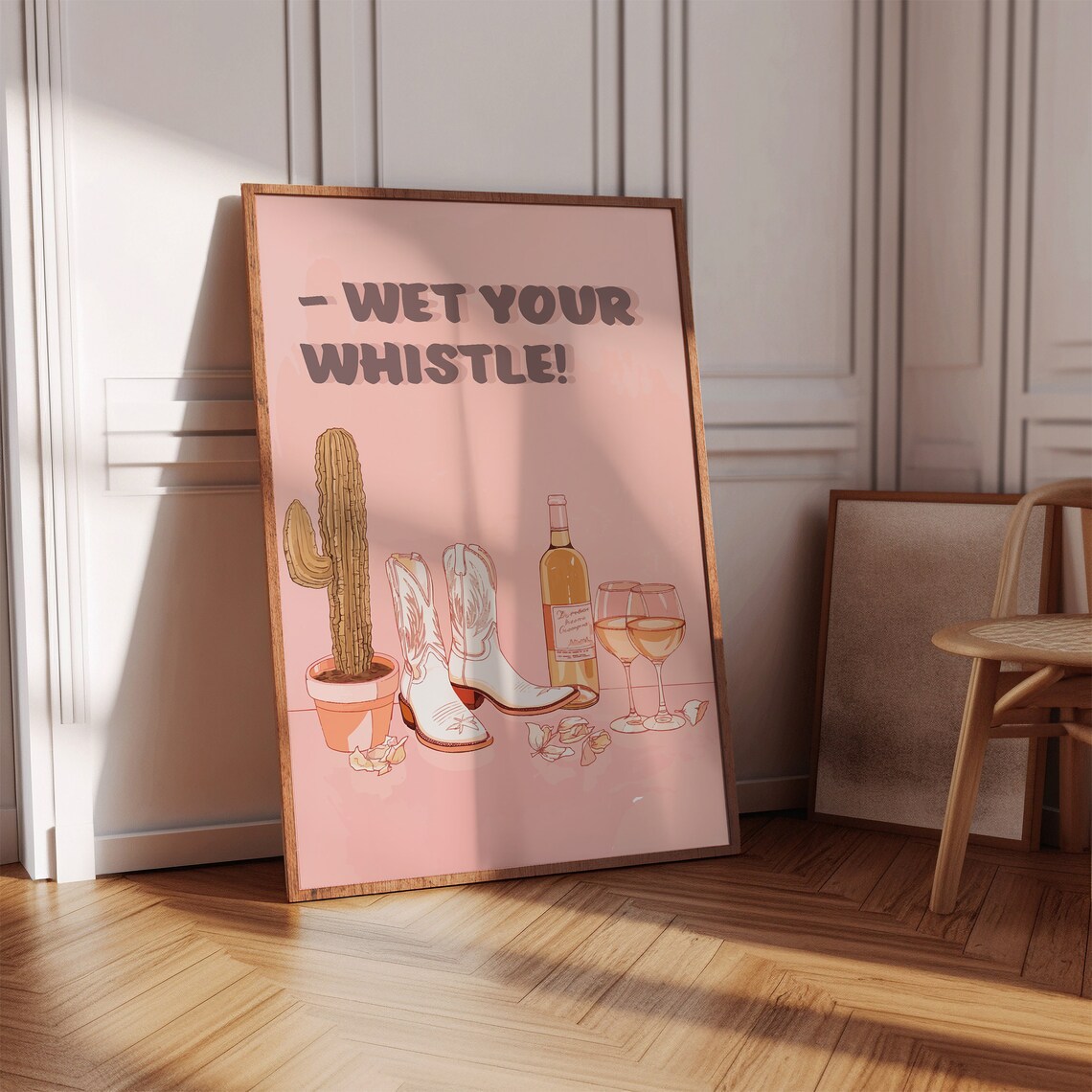 Wet Your Whistle Cowgirl Boots Wine Cactus Funny Western Bar Poster