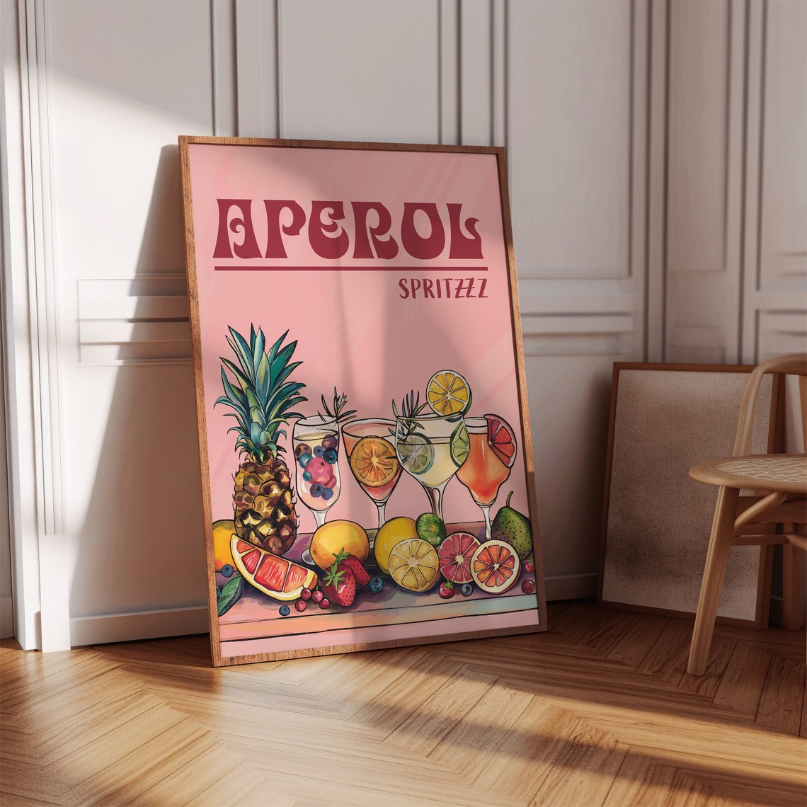 Aperol Spritz Retro 70s Cocktail Bar Pink Summer Drinks Poster
