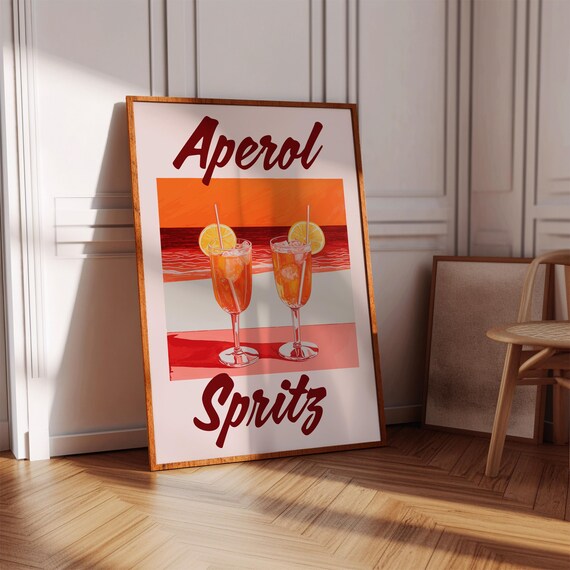 Aperol Spritz Retro Cocktail Bar Art Orange Summer Drink Wall Print