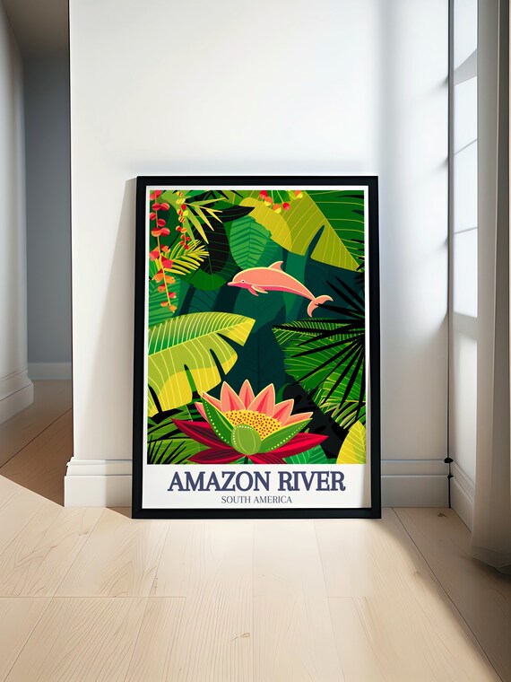 Amazon River Travel Print Victoria Regia Water Lily And The Amazon River Dolphin Travel Poster Amazon River Gifts