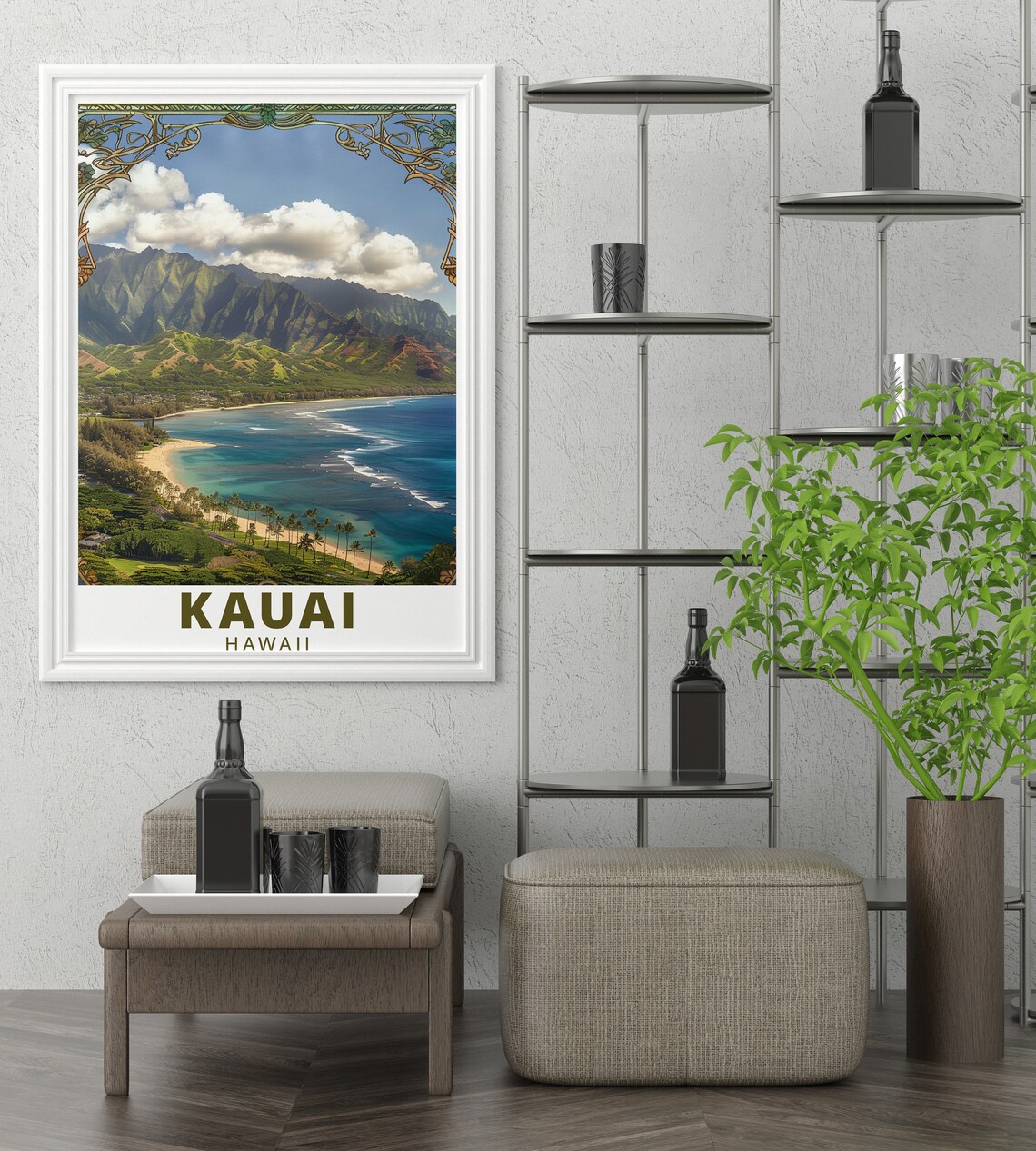 Kauai Hawaii Palm Beach Bay Decorative Art Nouveau Style Poster - Image 3