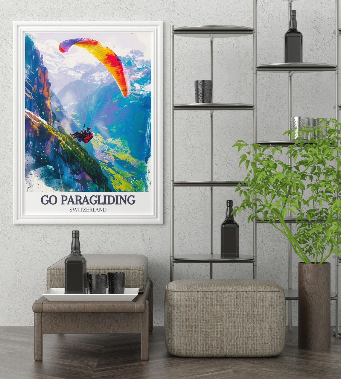 Go Paragliding Switzerland Alpine Valley Soaring Flight Art Poster - Image 3
