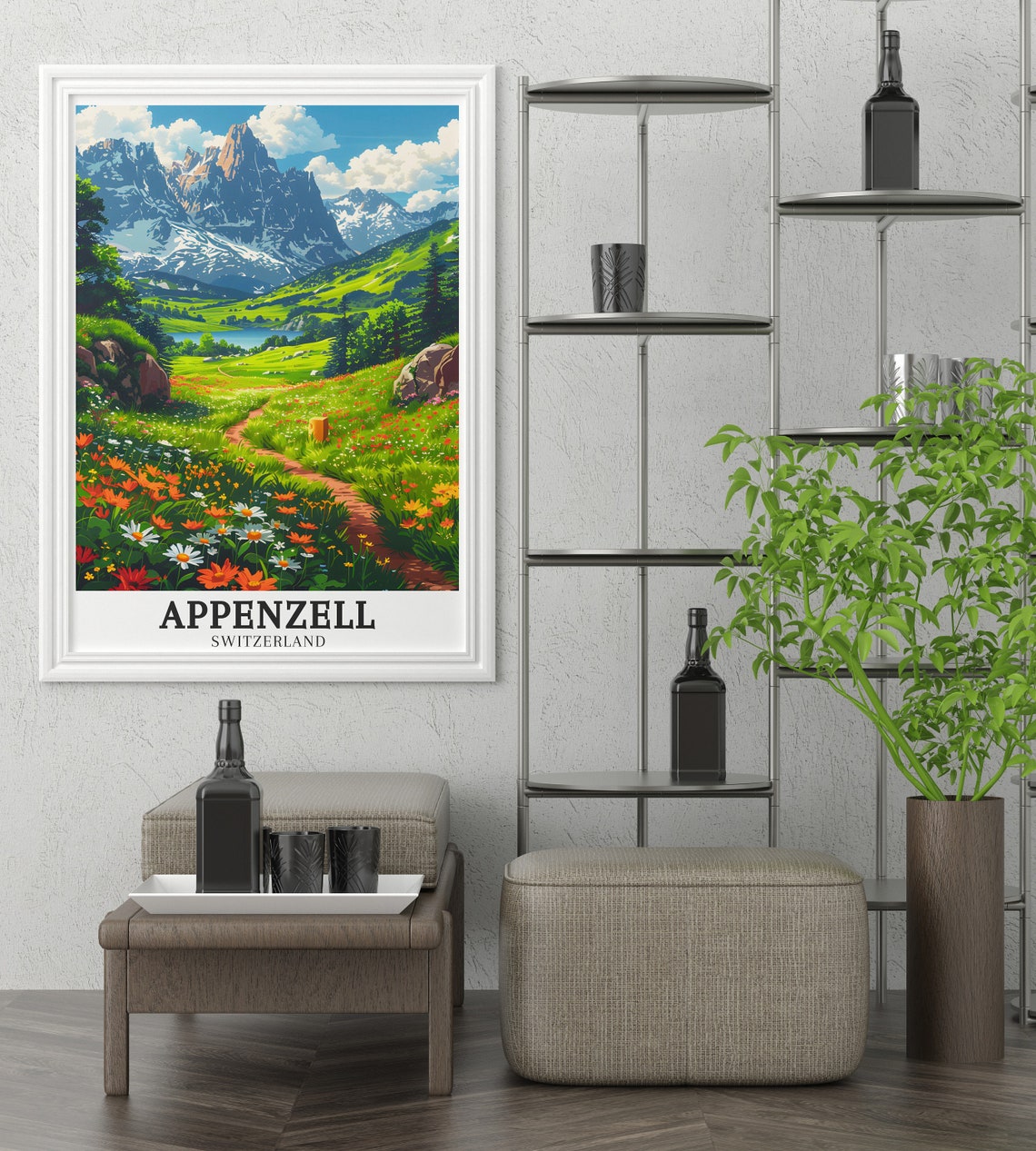 Appenzell Travel Poster Seealpsee Lake And Alpstein Mountains Gift Print Appenzell Wall Print And Seealpsee Lake Art - Image 2