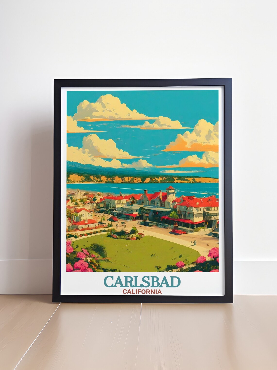 Carlsbad California Village Red Roofs Seaside Town View Poster - Image 4