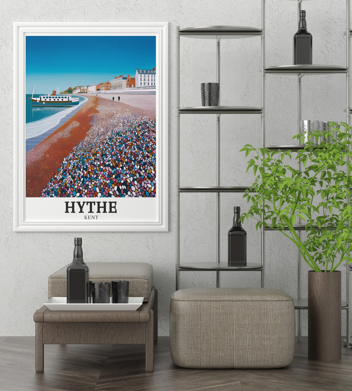 Hythe Kent Shingle Beach Colorful Pebbles Seaside Travel Poster - Image 3