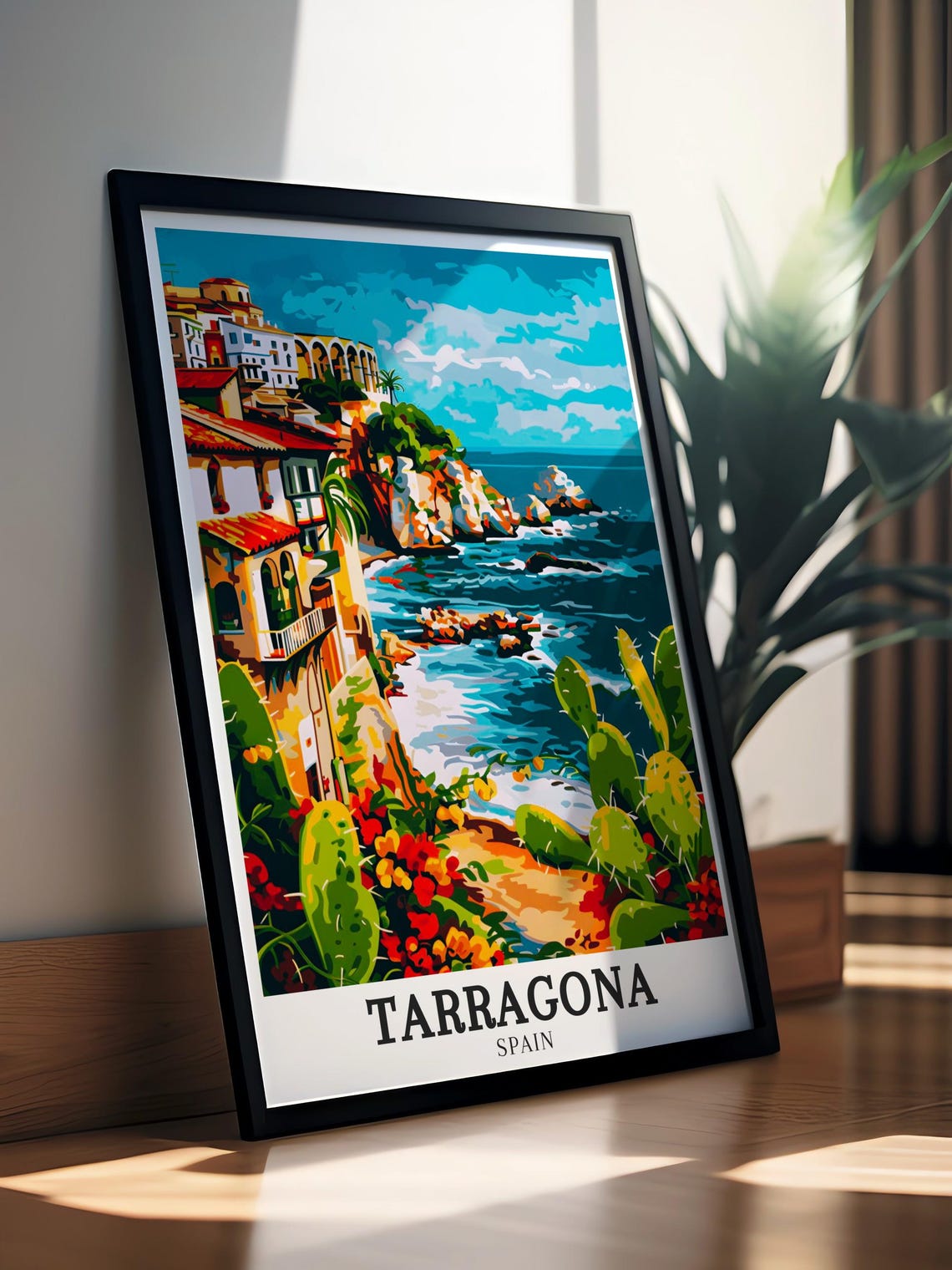 Tarragona Spain Mediterranean Cliffside Cove Cactus Art Poster - Image 4