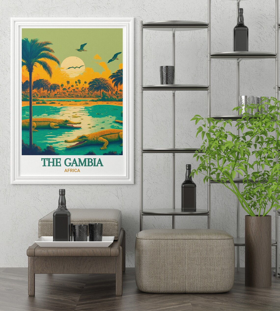 The Gambia Africa Crocodiles At Sunset Wildlife Travel Art Poster - Image 2